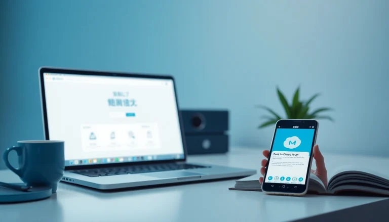 在笔记本与移动设备上展示的快连下载界面，象征专业工作环境中的安全网络解决方案。