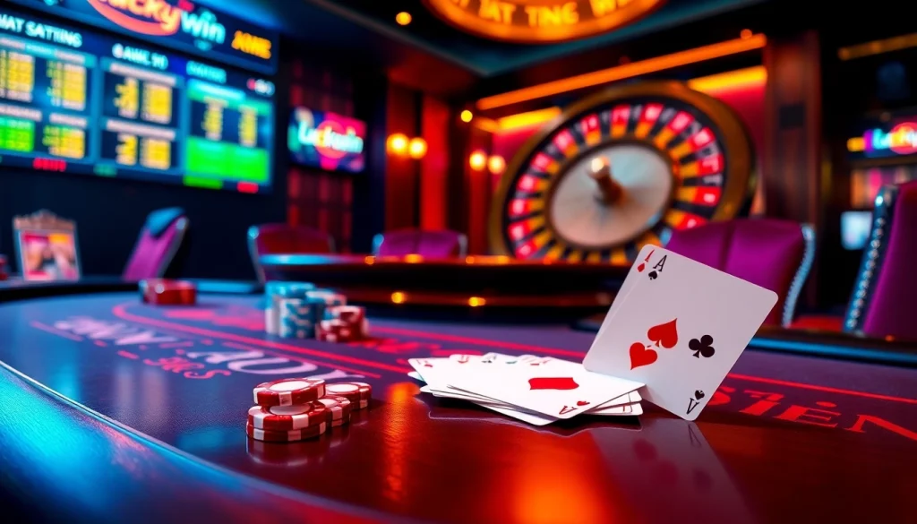 Play thrilling casino games at Luckywin, featuring vibrant tables and engaging online interfaces.