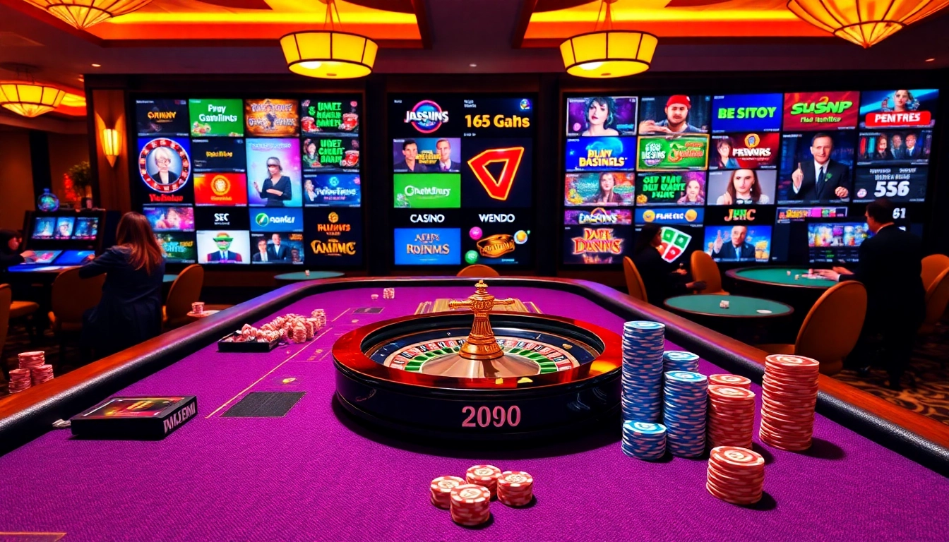 The thrilling gameplay experience at https://uu88xpj.com/ showcased with a vibrant casino scene featuring engaging dealers and colorful chips.