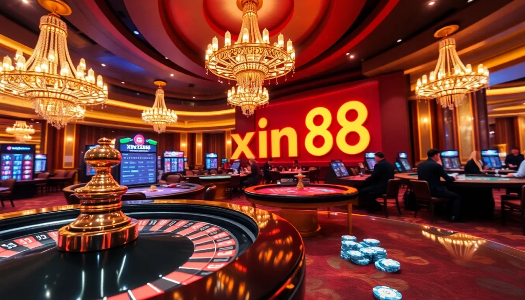 Players enjoying exhilarating games at xin88 casino with engaging poker tables and roulette.