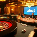 Casino action at Zbet featuring roulette and poker players engaged in thrilling games.