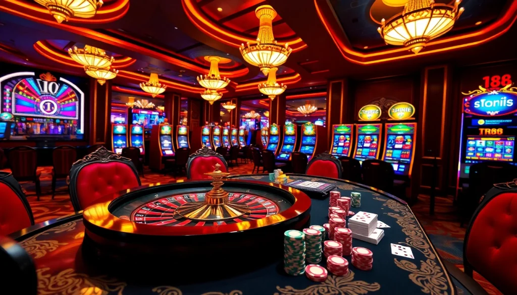 Experience high-stakes gaming at TR88's luxurious casino table with vibrant chips and cards.