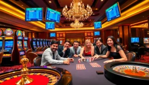 Experience the excitement of FIVE88 with vibrant gaming tables and slot machines lighting up the casino.
