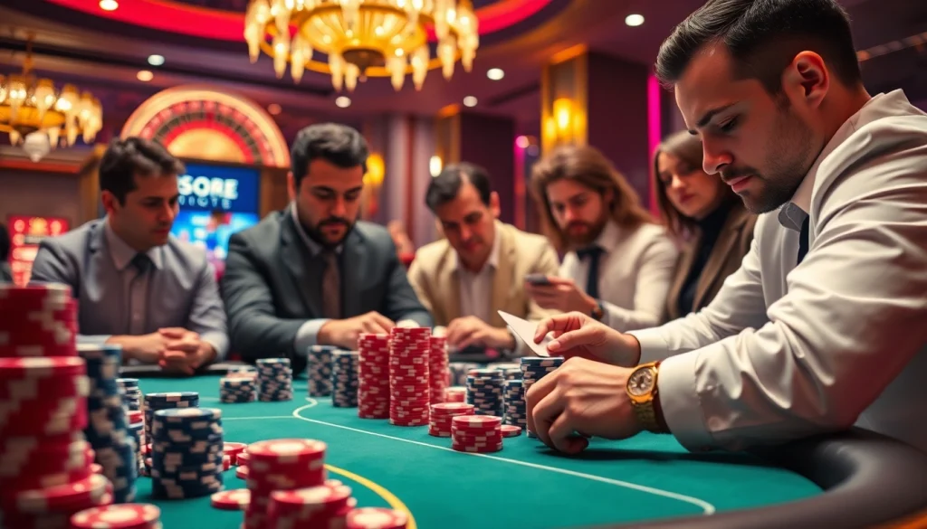 A professional poker game with a luxurious setting, showcasing high stakes and vibrant chips, themed around 5MB betting limits.