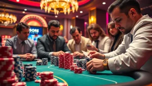 A professional poker game with a luxurious setting, showcasing high stakes and vibrant chips, themed around 5MB betting limits.