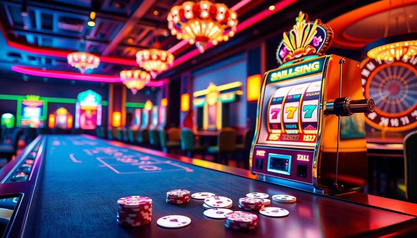 Experience the thrill of GG88 through an exciting casino scene rich with slot machines and vibrant gambling elements.