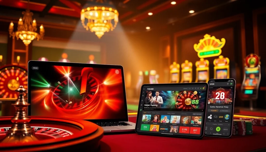Experience excitement at NH88's professional online gambling interface with vibrant casino elements.