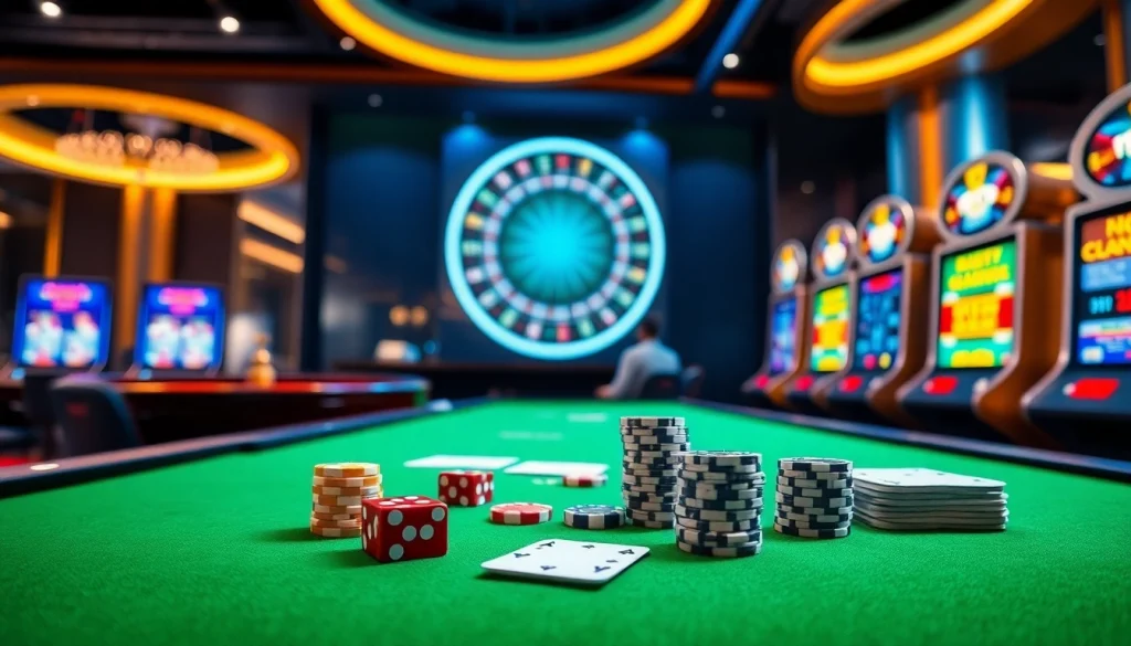 Experience the thrill of gaming at MM88's stylish casino table filled with poker chips and cards.