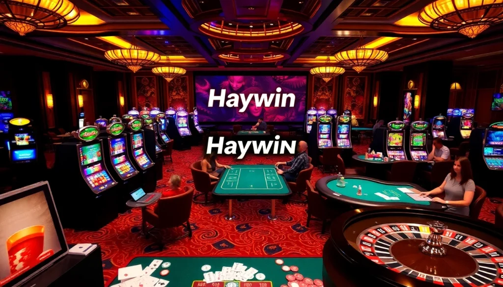 Players enjoying the Haywin gaming experience with vibrant casino tables and slot machines.