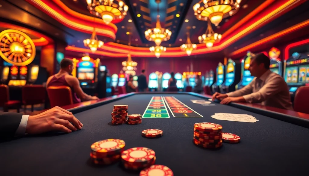 Players enjoying a thrilling card game at sunwin casino with vibrant chips and immersive atmosphere.