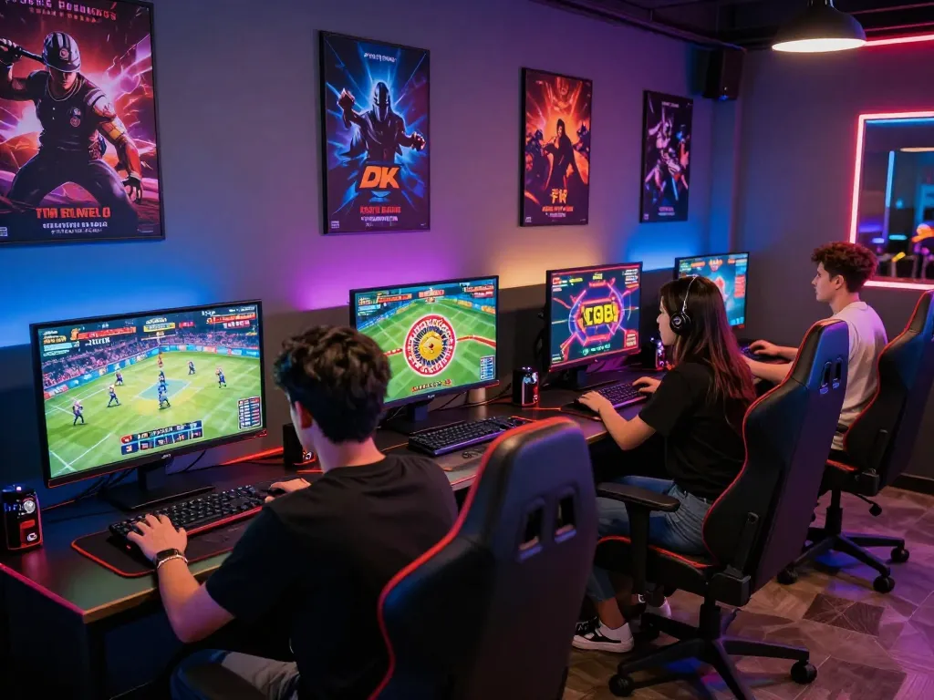 Experience F168's vibrant gaming environment with friends enjoying various casino games and sports betting options.