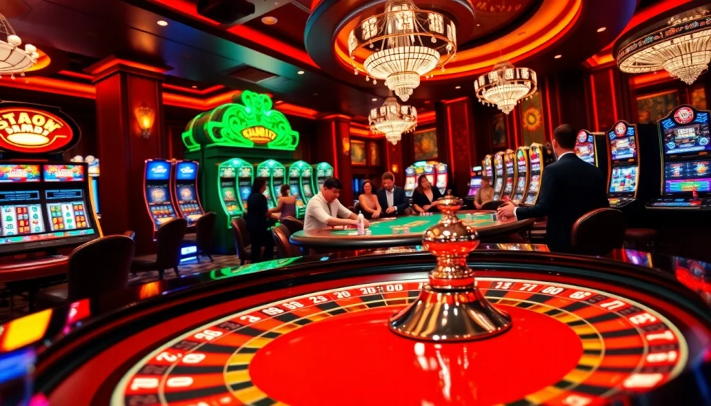 Exciting gambling scene showcasing MM88 agency's luxury casino experience with roulette and blackjack interactions.