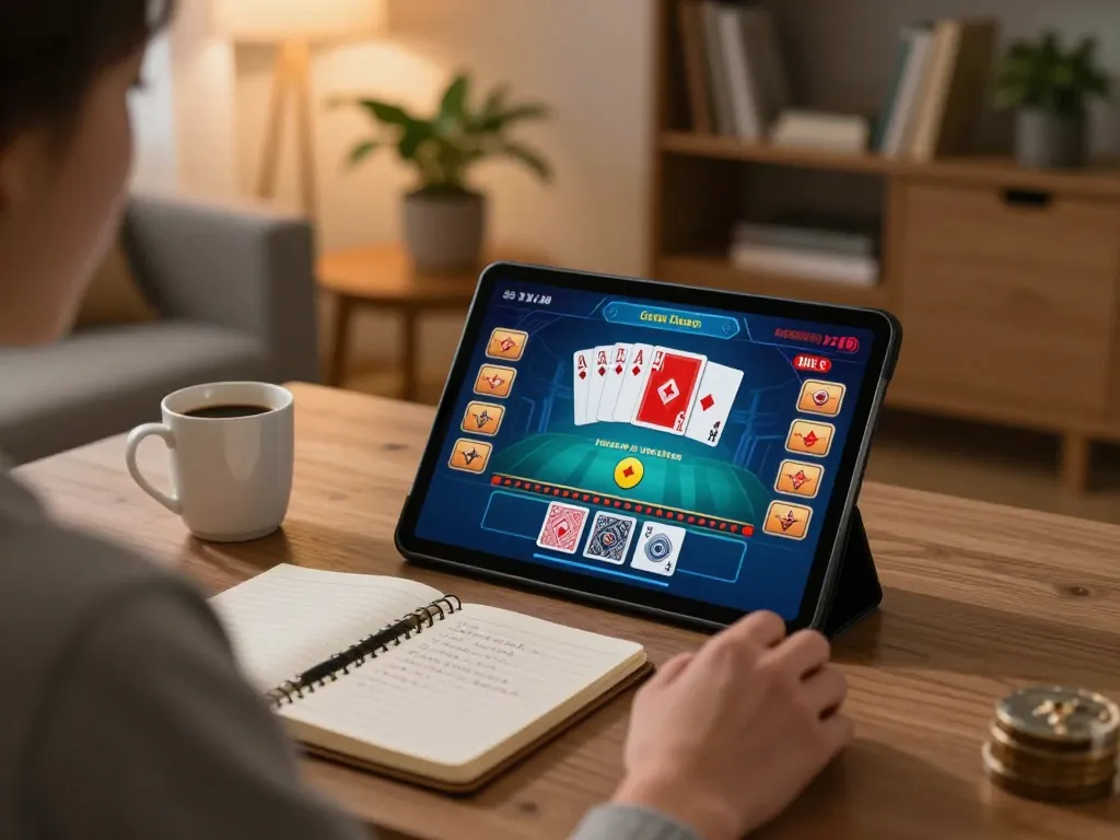 Engaging SHBET online blackjack game in a cozy living room setting, showcasing strategy and comfort.