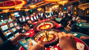 Experience high-stakes gaming at KP88 with vibrant casino tables and roulette action