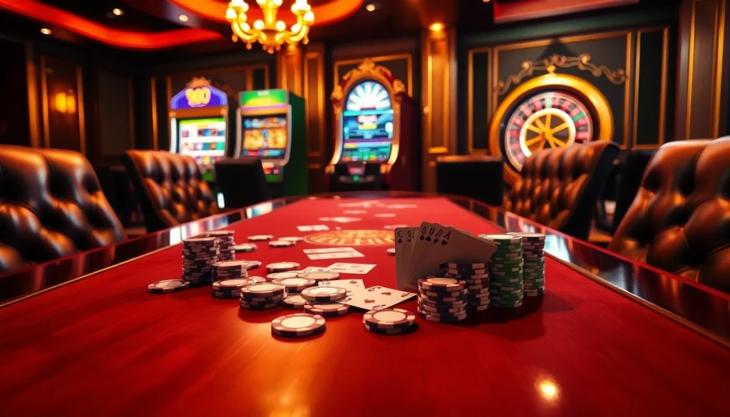 Experience the excitement of gambling with alo789 at a luxurious poker table, showcasing vibrant chips and winning cards.
