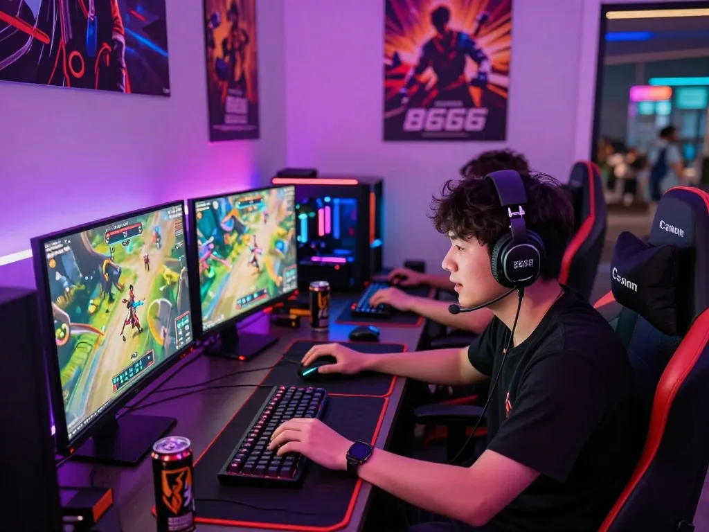 Player immersed in an S666 gaming session with dynamic visuals and competitive gear.