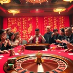 Engaging gambling scene highlighting 包网 concept with players at a luxurious casino table featuring cards and roulette.