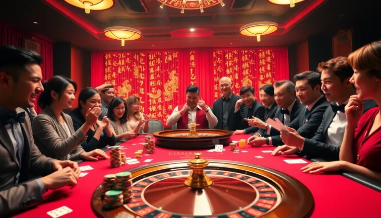 Engaging gambling scene highlighting 包网 concept with players at a luxurious casino table featuring cards and roulette.