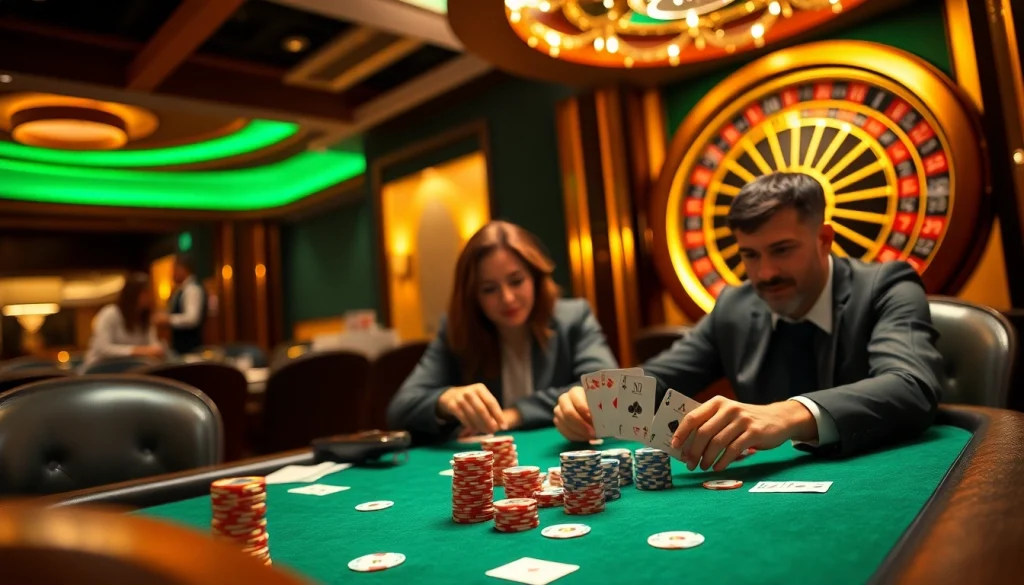 Exciting gambling scene at pg88 casino with poker chips and roulette wheel in play.