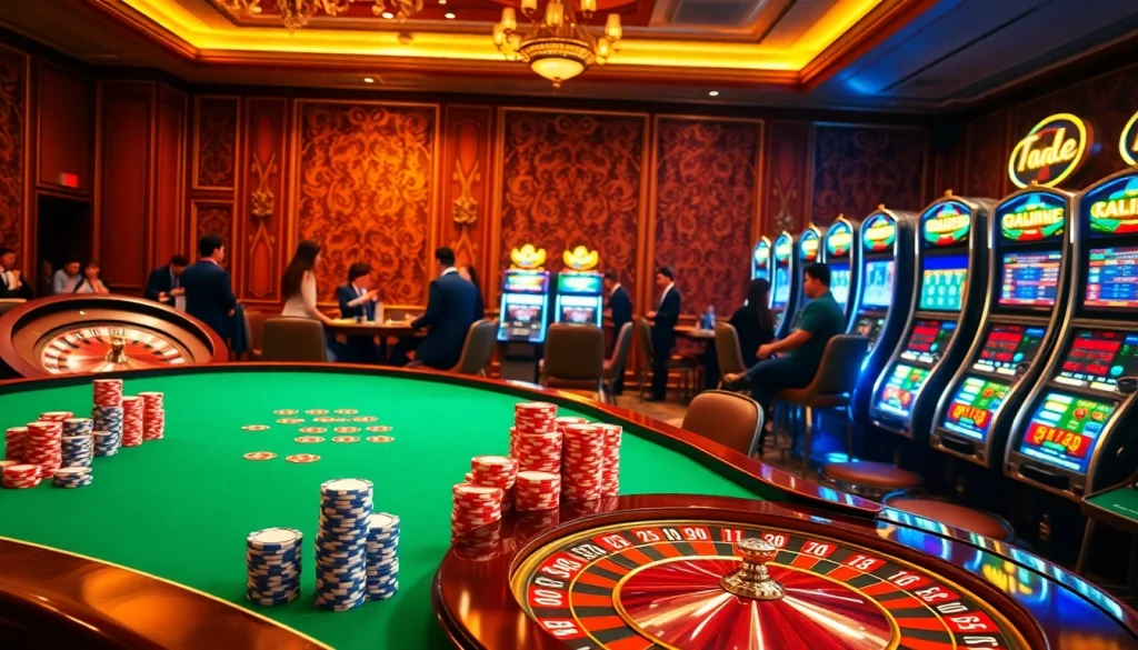 Experience the thrill of online gambling at https://f168biz.com/ with colorful poker chips and spinning roulette wheels.