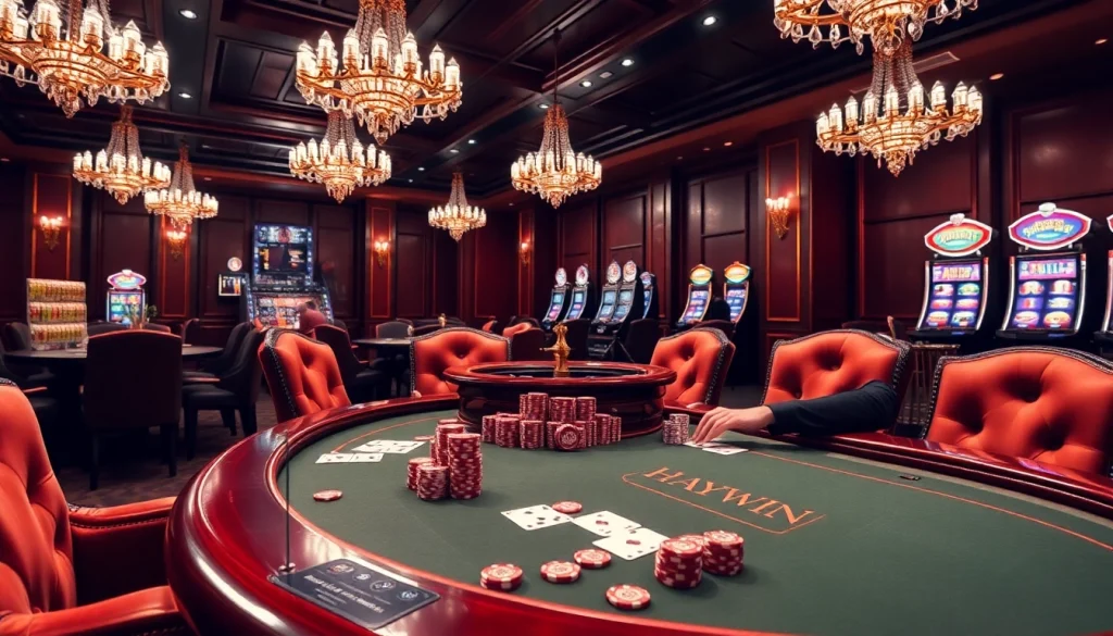 Join a thrilling poker game at Haywin casino with luxurious ambiance and vibrant action.