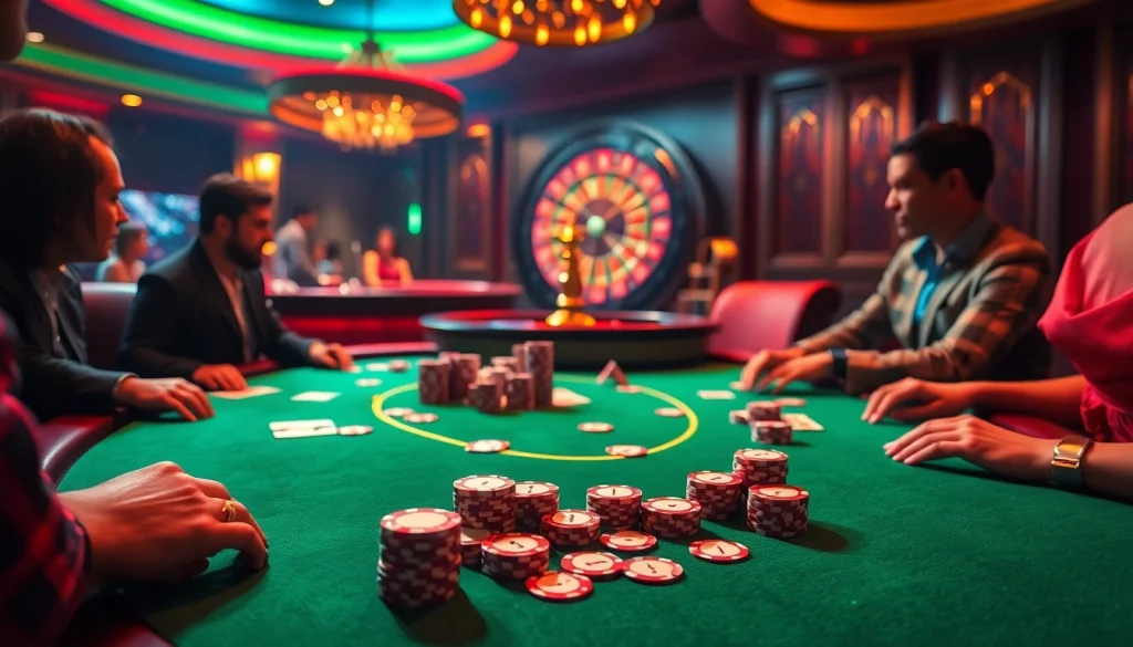 Engage in thrilling poker action at open88 casino with vibrant tables and glistening chips.