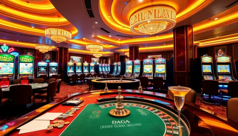 Exciting DAGA casino scene featuring vibrant slot machines and poker tables.