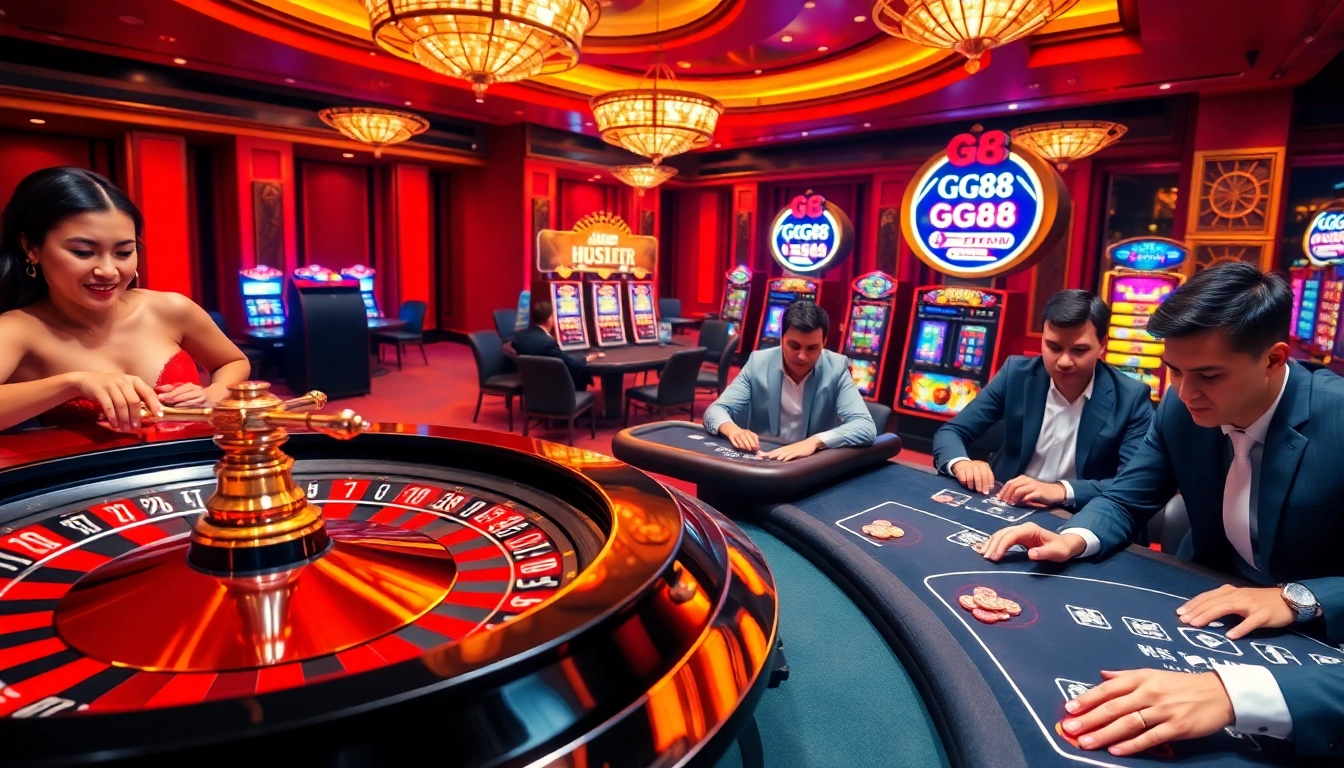 Exciting gameplay at GG88live.com casino with roulette, poker, and slot machines in action.