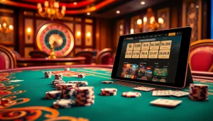 Exciting gambling scene featuring 79KING online casino with poker chips and cards.