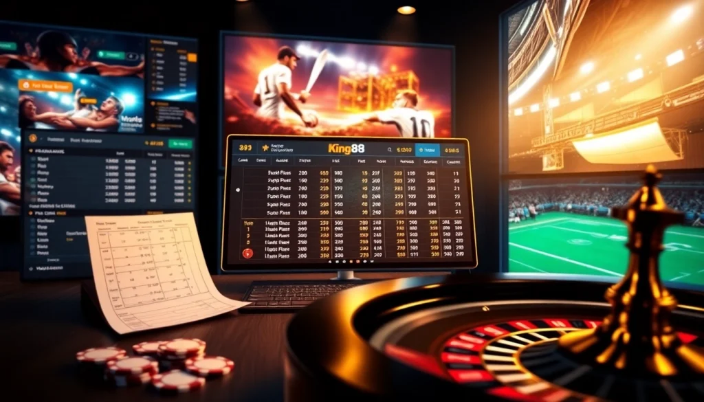 Cá cược thể thao King88 embraces thrilling bets on various sports, showcasing dynamic odds and betting slips.