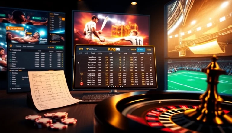 Cá cược thể thao King88 embraces thrilling bets on various sports, showcasing dynamic odds and betting slips.