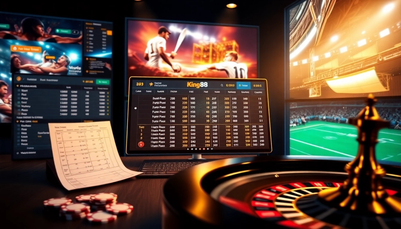 Cá cược thể thao King88 embraces thrilling bets on various sports, showcasing dynamic odds and betting slips.