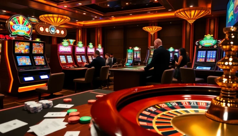 The excitement of winning at the casino on https://rr9988.net/ with vibrant slot machines, colorful chips, and professional dealers.