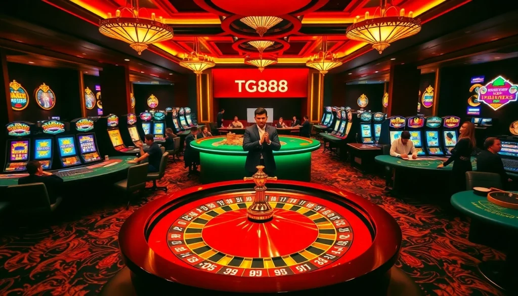 Experience the thrilling action at TG88's vibrant casino gaming tables with players engaged in exciting bets.