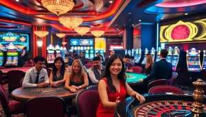 An engaging scene of players enjoying table games at 789bet in a luxurious casino atmosphere.