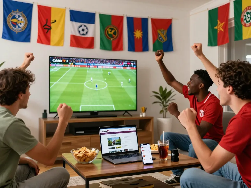 Cakhiatv fans cheering while watching live football match in a vibrant atmosphere