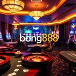 Bong88 players enjoying an engaging casino atmosphere with tables and gaming machines.