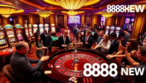 Players enjoying a thrilling roulette game at 888NEW casino environment with vibrant decor.
