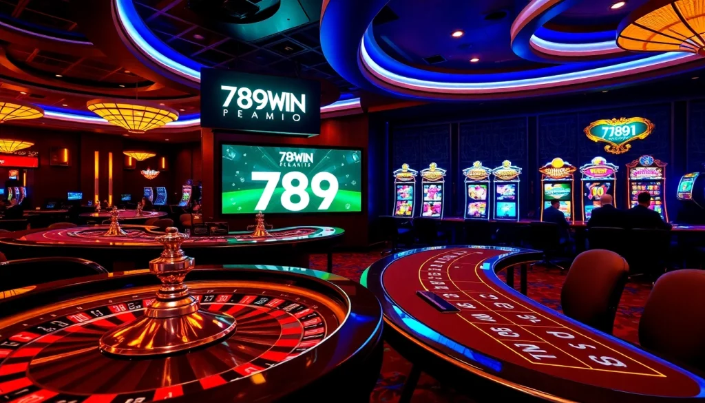 Gambling excitement at 789WIN's vibrant casino with roulette and slot machines.