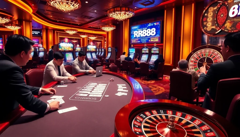 Players enjoying a dynamic casino experience at RR88 with exciting games and vibrant atmosphere.