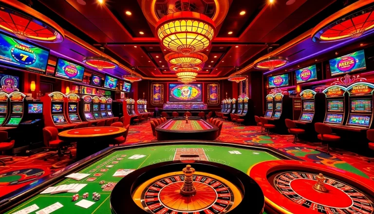 Enjoy an exciting gaming experience at https://rr88.autos/ with vibrant casino visuals featuring tables and slot machines.