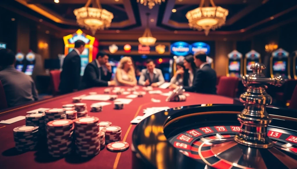 Kuwin players enjoying a thrilling casino experience with poker chips and exciting table games.