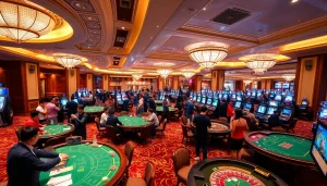 Gambling excitement at https://lc88.supply/ with players enjoying casino games on a vibrant floor.