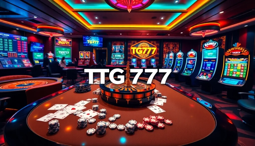 Exciting gameplay at TG777 casino, showcasing vibrant slot machines and table games.