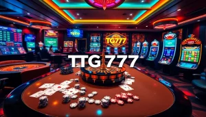 Exciting gameplay at TG777 casino, showcasing vibrant slot machines and table games.