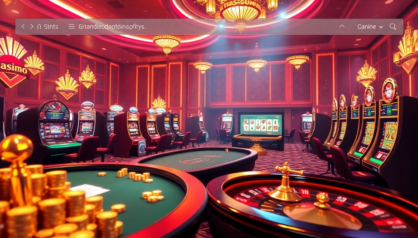 Experience the excitement of เล่นคาสิโนผ่านเบราว์เซอร์ with luxurious casino elements in a vibrant gaming scene.