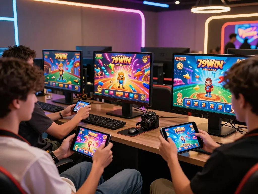 Exciting 79win online gaming atmosphere with players enjoying vibrant digital games.