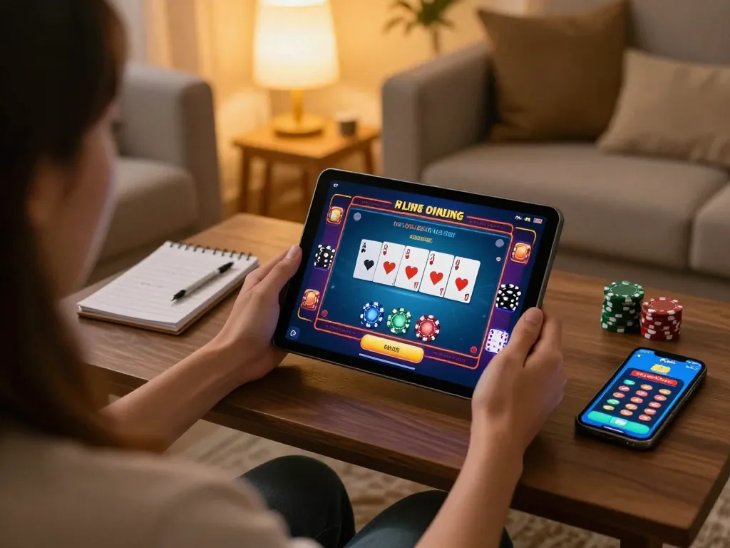 Engaging in poker online at https://gg88.cool/ with tablet and betting strategies visible