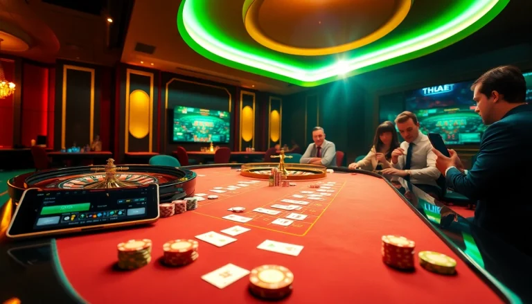 THABET players enjoying an exciting online casino experience with vibrant gaming tables and roulette.