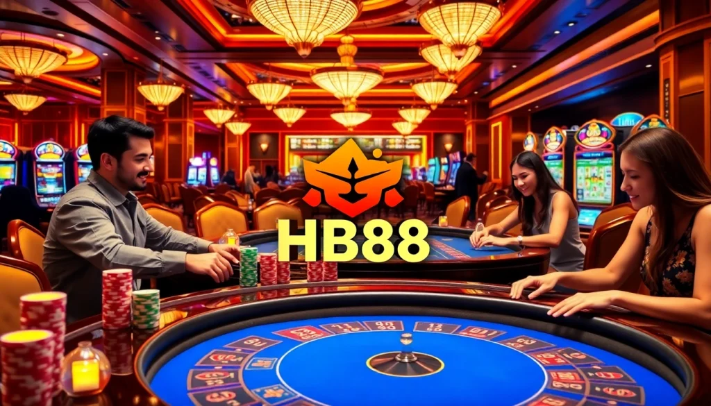 Experience HB88's vibrant gambling environment with engaging casino games and luxurious decor.